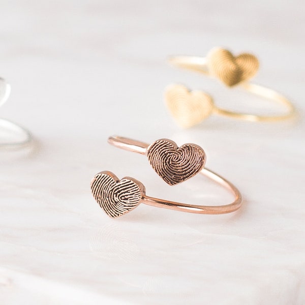 Double Heart Fingerprint Ring • Custom Fingerprint Ring • Personalized Fingerprint Jewelry • Wrap Coil Ring • Memorial Gift • RM49