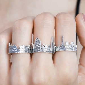 Custom City Ring Cityscape Ring Travel Ring Skyline Ring Statement Ring Friendship Ring Personalized Gift Wedding Gift RM41 image 1