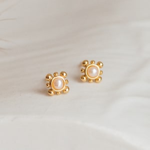 Pearl Stud Earrings by Caitlyn Minimalist Dainty Pearl Earrings in Gold & Silver Boho Jewelry Perfect Gift for Her ER263 image 1