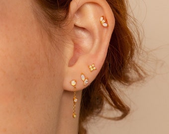Dainty Opal Stud Earrings by Caitlyn Minimalist • Opal Flower Earrings, Drop Chain Earrings & Cartilage Earring • Anniversary Gift for Her
