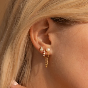 Dainty Pearl Earrings by CaitlynMinimalist • Pearl Diamond Studs, Hoops & Chain Earrings • Bridal Wedding Jewelry • Bridesmaid Gift for Her