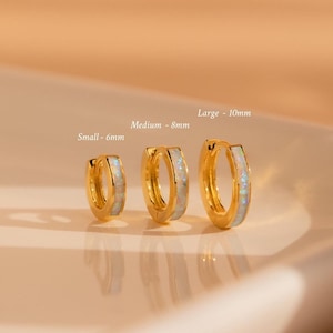 Opal Huggie Earrings by Caitlyn Minimalist • Opal Inlay Hoops in White, Blue & Green • Dainty Opal Jewelry • Perfect for Everyday Wear