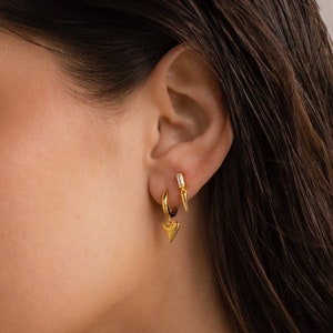Shark Tooth Huggie Earrings by Caitlyn Minimalist • Gold Dangle Drop Earrings • Boho Hoop Earrings • Summer Jewelry • Gift for Her • ER365