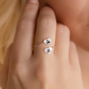 Double Heart Paw Print Ring • Custom Fingerprint Ring • Personalized Fingerprint Jewelry • Pet Lover Gift • Pet Memorial Gift • RM49F31