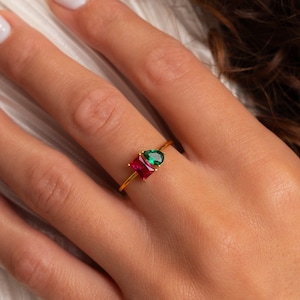 Emerald & Pear Cut Birthstone Ring by Caitlyn Minimalist • Custom Toi et Moi Gemstone Ring • Vintage Jewelry • Perfect Couples Gift • RM124