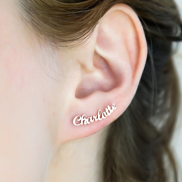 Pendientes con nombre • Pendientes minimalistas • Pendientes personalizados • Joyas personalizadas • Pendientes de botón • Regalo para hija • CH08F60