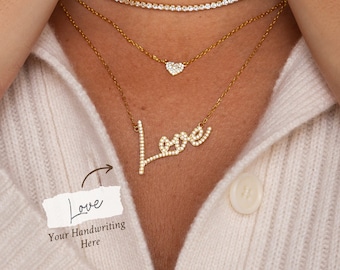 Custom Pave Signature Necklace • Personalized Diamond Necklace • Nameplate Necklace • Statement Handwriting Jewelry • Daughter Gift • NM77