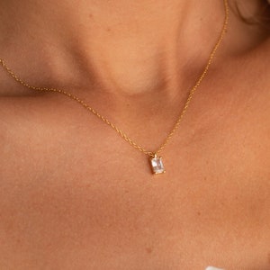 Diamond Necklace by Caitlyn Minimalist • Dainty Emerald Cut Pendant Necklace • Minimalist Necklace • Bridesmaid Wedding Jewelry • NR068