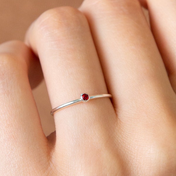 Minimalist Birthstone Ring • Gemstone Ring in Sterling Silver • Dainty Birthstone Ring • Stacking Ring • Gifts for Mom • RM45