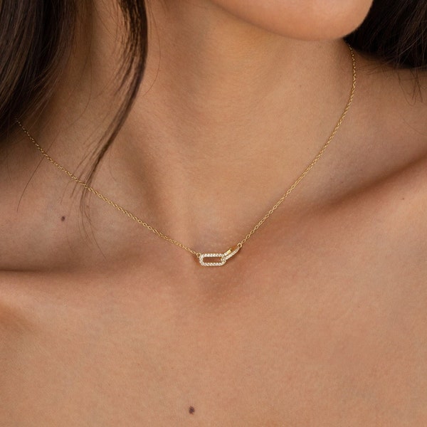 Pave gekoppelde hanger ketting door Caitlyn minimalistisch • In elkaar grijpende diamanten halsketting • Perfect cadeau voor haar • Verjaardagscadeau • NR090