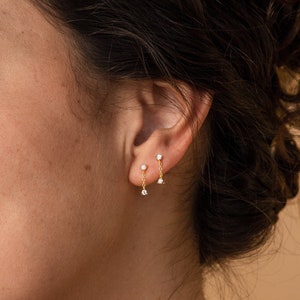 Opal Drop Stud Earrings by Caitlyn Minimalist • Dangling Diamond Chain Earrings • Everyday Boho Opal Jewelry • Gift for Birthday • ER305