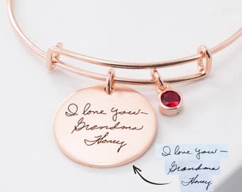 Custom Handwriting Bracelet • Engraved Signature Disc Bracelet • Actual Handwriting Jewelry • Expandable Friendship Bangle • Mom Gift • BM24