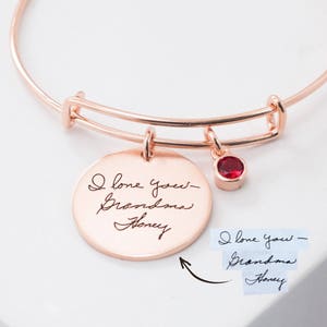 Custom Handwriting Bracelet • Engraved Signature Disc Bracelet • Actual Handwriting Jewelry • Expandable Friendship Bangle • Mom Gift • BM24