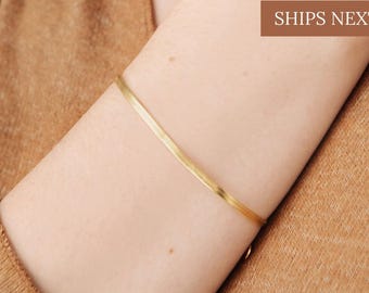 Herringbone Bracelet in Sterling Silver, Gold • Dainty, Perfect for Everyday Wear • Perfect Gift for Her • Birthday Gift • BR003