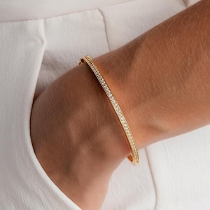 Half Eternity Bangle Bracelet by Caitlyn Minimalist • Dainty Diamond Tennis Bracelet in Gold • Minimalist Jewelry • Anniversary Gift • BR074