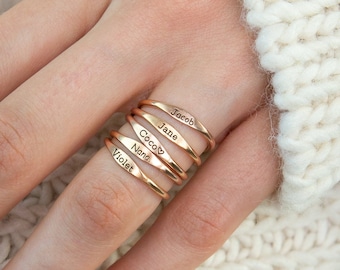 GIFTS FOR MOM • Mothers Stacking Ring • Dainty Name Ring in