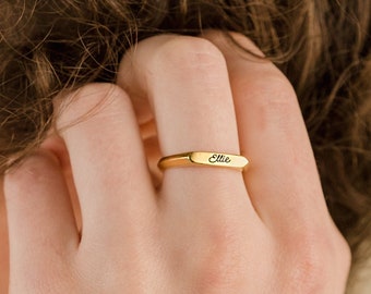Aangepaste zegelring • Naamring • Stapelbare staafring • Minimalistische ring • Gepersonaliseerde gegraveerde ring • Verjaardagscadeau voor haar • RM32F100