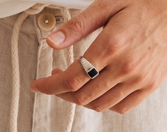 Black Signet Ring by Caitlyn Minimalist • Statement Ring, Pinky Ring, Chunky Ring for Men & Women • Enamel Jewelry • Gift for Him • RR059