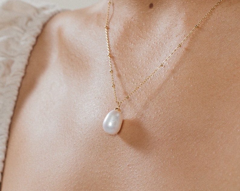 Ariel Pearl Pendant Necklace by Caitlyn Minimalist • Delicate Layering Drop Necklace with Station Chain • Bridesmaids Gift • NR076