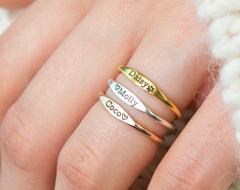 Name Ring in Sterling Silver, Gold and Rose Gold • Skinny Stackable Name Ring • Personalized Stacking Rings • Gift for Bridesmaids • RM21F31