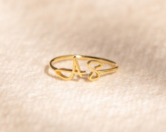 Personalized Two Letter Ring by Caitlyn Minimalist • Dainty Adjustable Ring • Minimalist Jewelry For New Moms • Baby Shower Gift • RM74F102