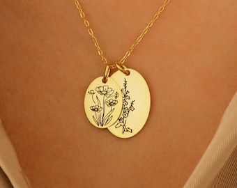 Collier à pendentif fleurs multiples par Caitlyn minimaliste • Collier avec fleurs de naissance mère et fille • Cadeaux personnalisés pour la fête des Mères • NM48