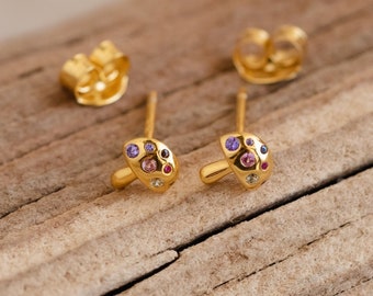 Mushroom Stud Earrings by Caitlyn Minimalist • Dainty Cottagecore Jewelry • Everyday Gemstone Jewelry • Cute Sister Gift • ER318