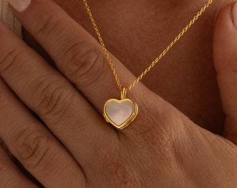 Mother of Pearl Heart Locket by Caitlyn Minimalist • Pearl Heart Necklace • Pendant Photo Necklace • Memorial Gifts for Mom • NR171
