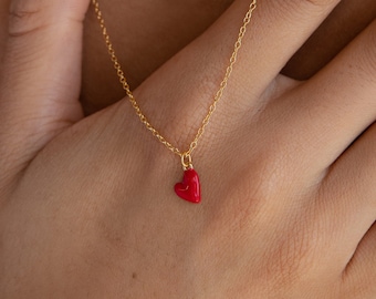 Little Red Heart Necklace by Caitlyn Minimalist • Tiny Heart Necklace • Trendy Y2K Jewelry, Perfect for Layering • Girlfriend Gift • NR141