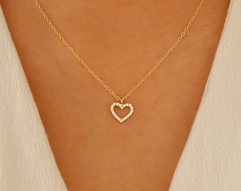 Collar de corazón de diamantes Forever Pave de Caitlyn Minimalista • Collar de amor de cristal para novia • Regalo perfecto para esposa • NR075