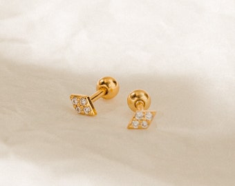 Geometric Diamond Stud Earrings by Caitlyn Minimalist • Gemstone Cartilage Earrings, Dainty Sleeper Earrings • Perfect Gift for Her  • ER259