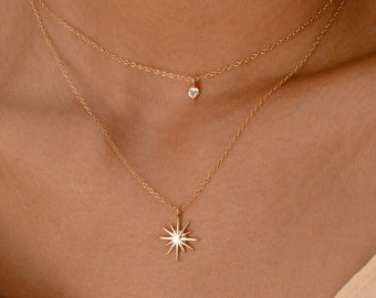 Collar en capas Starburst de Caitlyn Minimalista • Collar de estrella de diamantes, joyería celestial • Estilo minimalista • Regalo para mujeres • NR051