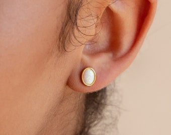 Oval Opal Stud Earrings by Caitlyn Minimalist • Elegant Opal Earrings in Gold & Silver • Dainty Opal Jewelry • Bridal Gifts • ER340