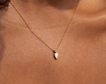 Opal Drop Necklace by Caitlyn Minimalist • Dainty Diamond Opal Necklace • Celestial Boho Jewelry, Opal Jewelry • Birthday Gift • NR069