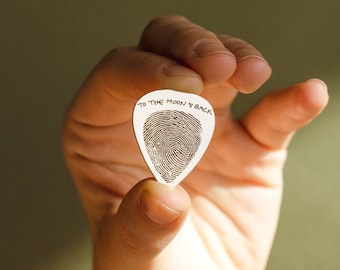 Actual Fingerprint Engraved Guitar Pick • Custom Hand Stamped Pick, Baby Fingerprint Jewelry • Personalized Gift for Dad, Music Lover • CM21