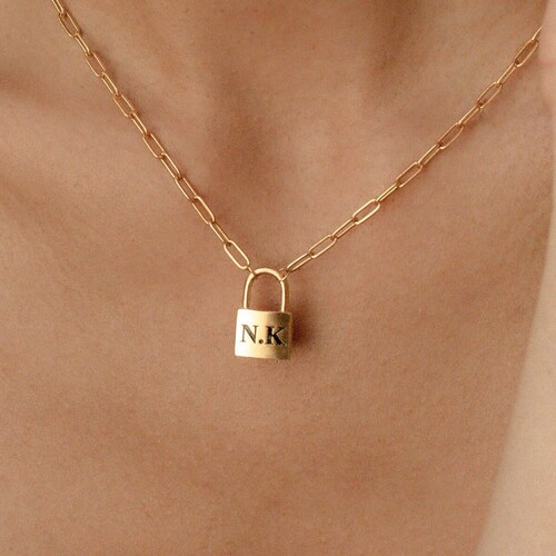 Initial Padlock Necklace in Paper Clip Chain the Lock Etsy