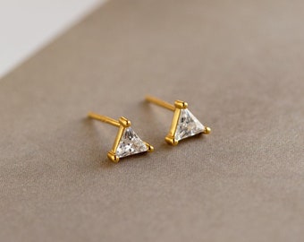 Triangle Diamond Stud Earrings by Caitlyn Minimalist • Everyday, Lightweight Geometric Earrings for Stacking • Best Friend Gift • ER282