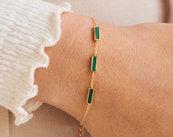 Malachite Bar Charm Bracelet by Caitlyn Minimalist • Dainty Boho Malachite Bracelet • Everyday Gemstone Jewelry • Best Friend Gift • BR020