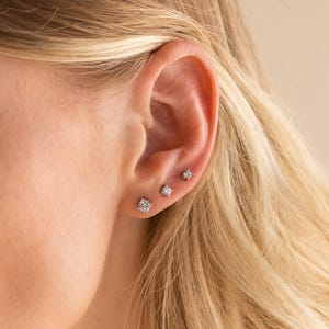 Everyday Diamond Stud Earrings Set by Caitlyn Minimalist • Minimalist Diamond Earrings • Dainty Cartilage Stud • Everyday Earring Stack