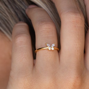 Butterfly Ring by Caitlyn Minimalist Dainty Diamond Promise Ring Minimalist Crystal Butterfly Jewelry Best Friend Gift RR082 image 2