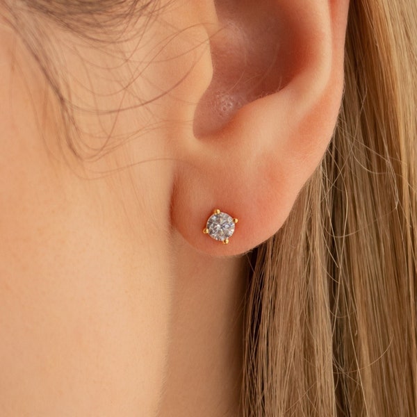4mm Diamond Studs by Caitlyn Minimalist • Dainty Stud Earrings • Diamond Earrings • Minimalist Crystal Jewelry • Gift For Mom • ER201