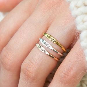 Name Ring in Sterling Silver, Gold and Rose Gold Skinny Stackable Name Ring Personalized Stacking Rings Gift for Bridesmaids RM21F31 image 1