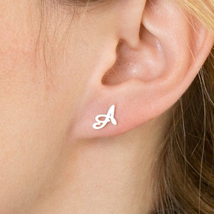 GIFT FOR HER • Dainty Initial Earrings by Caitlyn Minimalist in Sterling Silver & 18K Gold Finish • Handmade Letter Charm Earrings • CH10F49