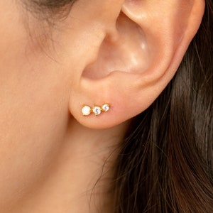 Opal Stud Earrings by Caitlyn Minimalist Diamond Ear Climber Earrings for Second Hole Piercing Best Friend Birthday Gift ER198 image 6