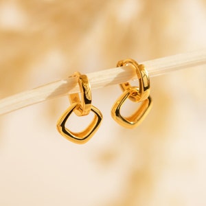 Double Hoop Dangle Huggie Earrings by Caitlyn Minimalist Small Minimalist Hoop Earrings in Gold & Silver Perfect Gift for Her ER292 image 2