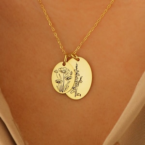Multiple Flower Pendant Necklace by Caitlyn Minimalist • Mother Daughter Birth Flower Necklace • Personalized Gift for Mom • NM48