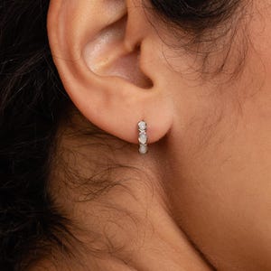 Moonstone Huggie Earrings by Caitlyn Minimalist • Dainty Gemstone Earrings • Silver Hoop Earrings • Moonstone Jewelry • Gift for Her • ER411