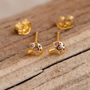 Mushroom Stud Earrings by Caitlyn Minimalist • Dainty Cottagecore Jewelry • Everyday Gemstone Jewelry • Cute Sister Gift • ER318