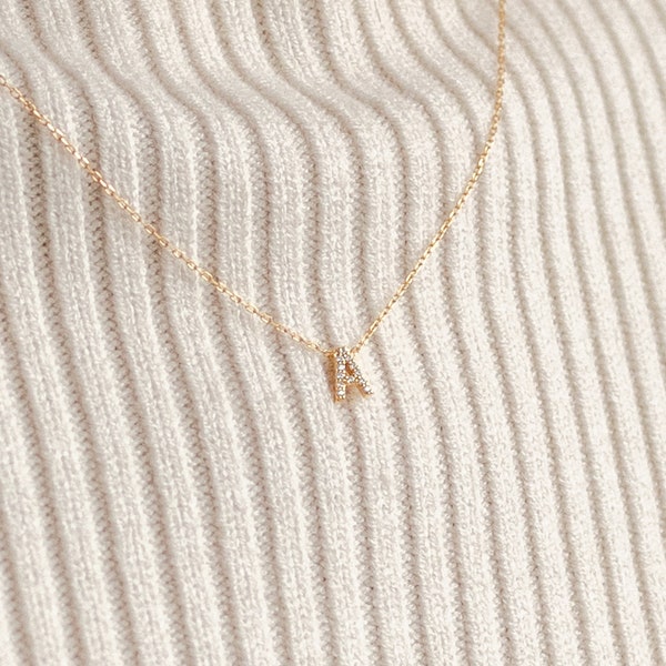 Pave Letter Necklace • Initial Diamond Necklace • Perfect Dainty Necklace for Her • Bridesmaid Gifts • Personalized Gifts • NM77