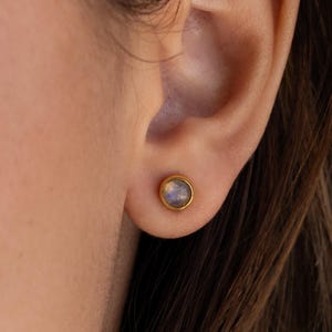 Moonstone Bezel Stud Earrings by Caitlyn Minimalist • Round Labradorite Gemstone Earrings • Moonstone Jewelry • Dainty Gift for Her • CM85